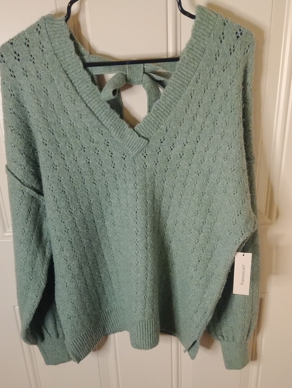 Francesca's Collections Sage Green V-Neck Tie-Back Sweater